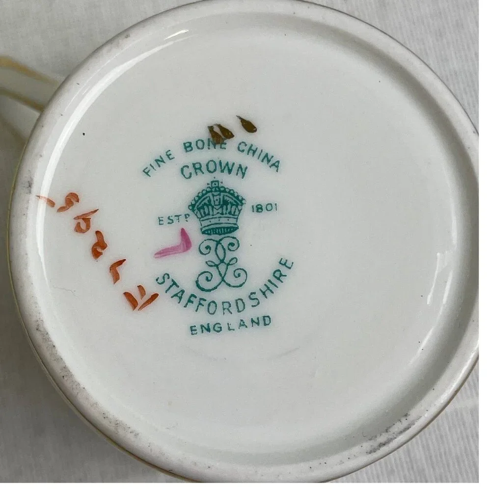 Vintage Crown Staffordshire England Cup & Saucer Rose Fine Bone China Teacup Set
